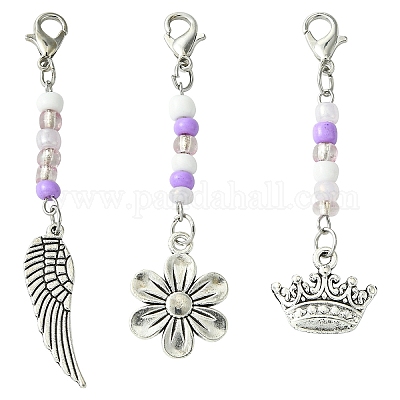 Украшения из сплава цветов/короны/крыльев и стеклянные подвески HJEW-YW00005-1