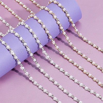 4 ярд 2-х стилевых цепочек со стразами и бусинами из АБС-пластика в виде жемчуга LCHA-NB0001-01-1