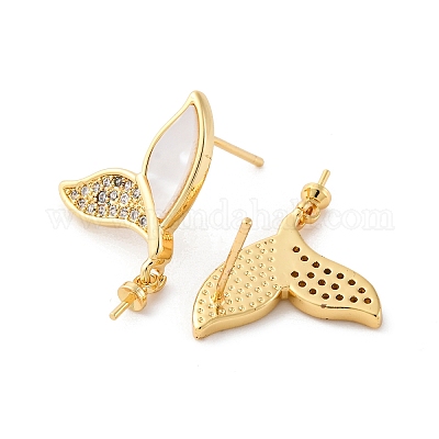 Фурнитура для серег-гвоздиков из латунных ракушек с микропаве из кубического циркония KK-D363-05G-1