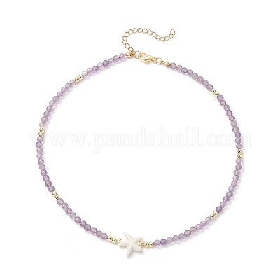 Летние пляжные ожерелья из круглых бусин из натурального аметиста NJEW-JN05262-03-1