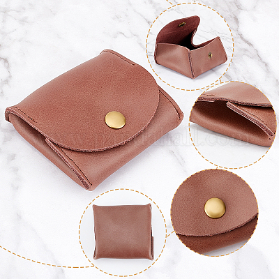 Leather tan coin purse 2 snap 2 zippered pockets change purse