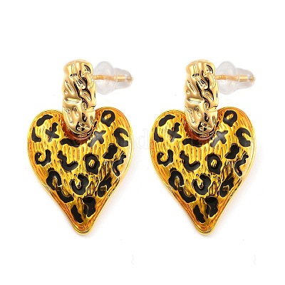 Леопардовый принт латунные эмалевые серьги-гвоздики для женщин EJEW-U055-12E-G-1