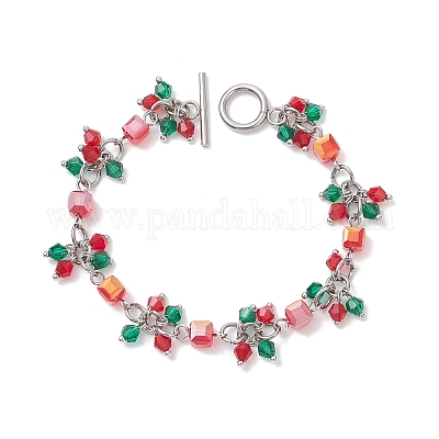 Рождественские стеклянные браслеты и подвески для женщин BJEW-JB12626-1