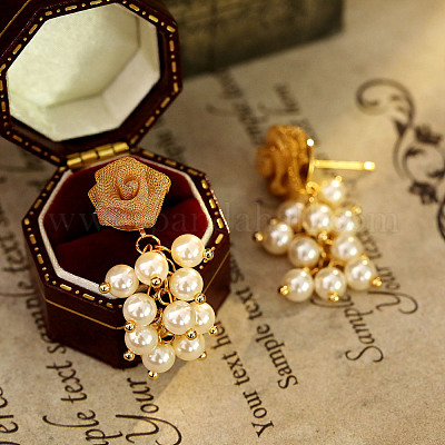 Серьги-гвоздики с цветочным рисунком из латуни и пластика с жемчугом FS-WG7F242-01-1