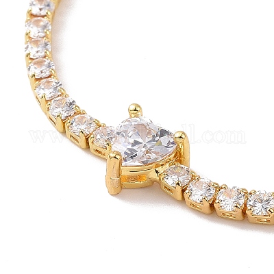 Колье с кулоном в форме сердца из прозрачного кубического циркония с теннисными цепочками NJEW-E042-02G-1