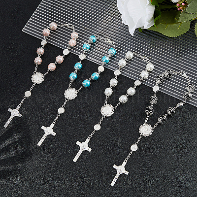 4шт 4 цвета крест с Иисусом сплав браслеты подвески BJEW-DC0001-10-1