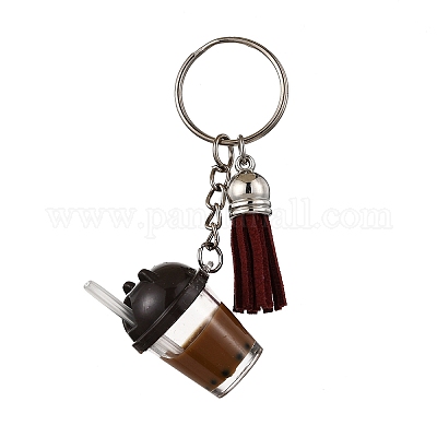 Кисточка из искусственной замши и имитация резинового брелока с рисунком «чай с молоком»/«чай с молоком» KEYC-JKC01203-02-1