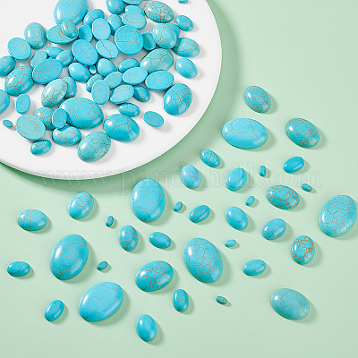 160 шт. 7 размера синтетических бирюзовых кабошонов&nbsp;G-PH0002-69A-1