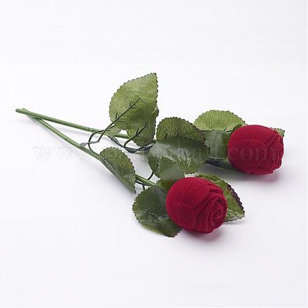 Cajas de anillos de terciopelo con flores rosas para envolver regalos VBOX-J001-02-1