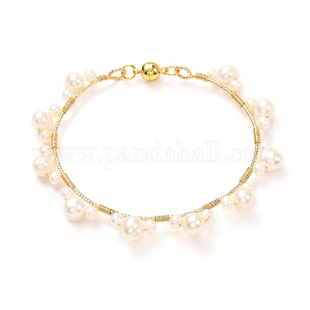 Brazalete trenzado de perlas naturales para mujeres adolescentes BJEW-JB06828-1