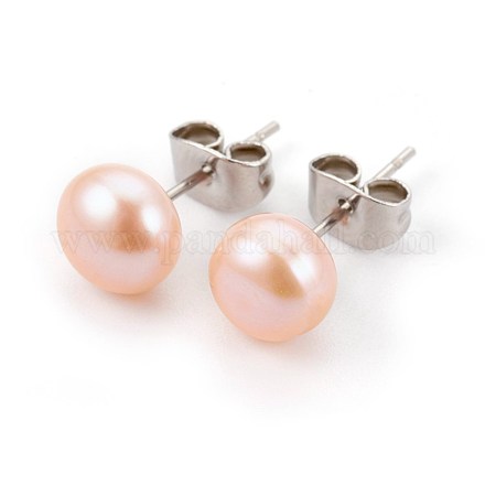 Natural Pearl Beads Ear Studs EJEW-JE02880-03-1