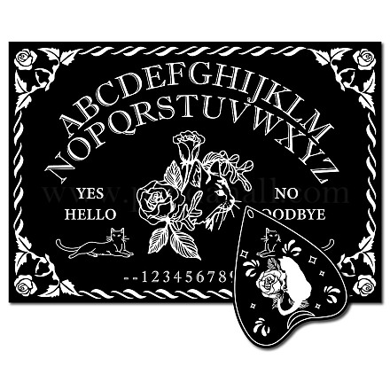 CREATCABIN Rose Pendulum Board Wooden Spirit Board Pendulum Dowsing Divination Board Set Black Talking Board Metaphysical Message with Planchette for Witch Altar Halloween Supplies 11.8X8 Inch DJEW-WH0324-061-1