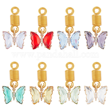 CRASPIRE 40Pcs 8 Colors Butterfly Hair Rings Aluminum Golden Hair Beads for Braids Hair Coils Jewelry Dreadlocks Braiding Hair Cuffs Pendants Clips for Woman Hairdressing Makeup Accessories Styling HJEW-AB00034-1