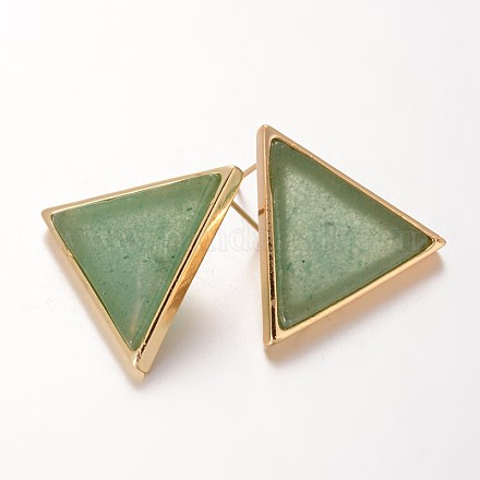 Triangle Brass Green Aventurine Stud Earrings EJEW-O072-01C-1