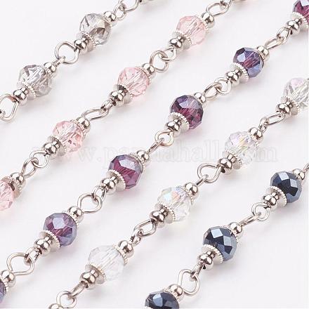 Faceted Glass Handmade Beaded Chains AJEW-JB00298-1