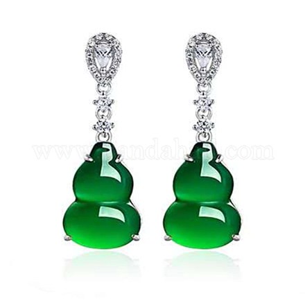 Pendientes colgantes de jade de imitación de calabaza para niñas y mujeres EJEW-BB46228-A-1