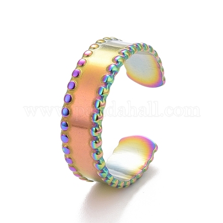 Ion Plating(IP) Rainbow Color 304 Stainless Steel Flat Open Cuff Ring for Women RJEW-C025-10M-1