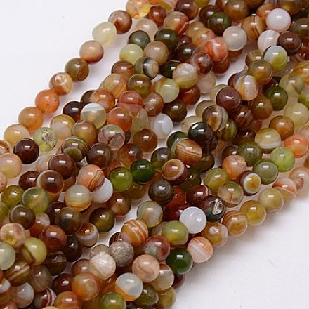 Round Dyed Natural Striped Agate/Banded Agate Beads Strands G-G582-6mm-06-1