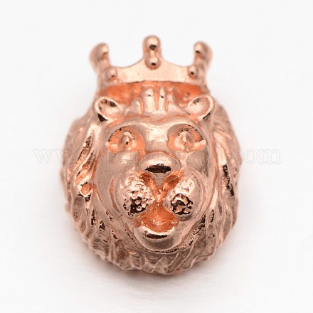 3D Lion King Head Alloy Beads PALLOY-F042-01RG-1