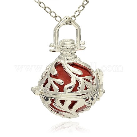Silver Color Plated Brass Hollow Round Cage Pendants KK-J236-06S-1