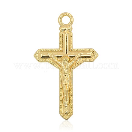 Pendenti con croce crocifisso in lega placcata dorata senza nichel e senza piombo per gioielli pasquali PALLOY-J169-33G-NR-1