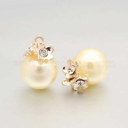 Oro placcato in lega acrilico perla pendenti rotonda PALLOY-J515-01G-1