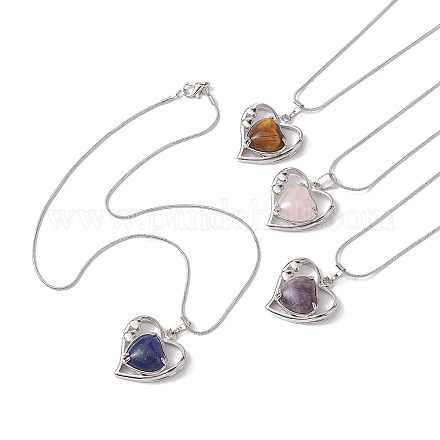 Ожерелья с подвесками в форме сердца и полыми натуральными драгоценными камнями NJEW-JN04594-1