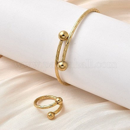 201 комплект браслетов-манжет и колец-манжет из нержавеющей стали SJEW-Z004-01G-02-1