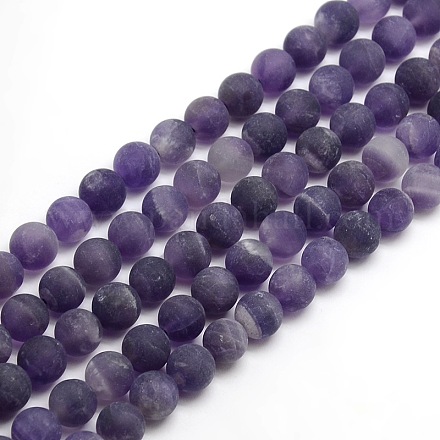 Frosted Natural Amethyst Round Bead Strands X-G-M064-4mm-13-1