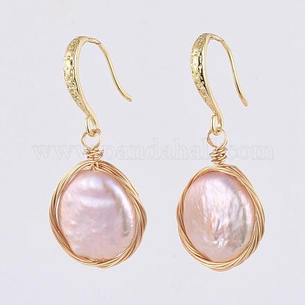 Boucles d'oreilles perle keshi perle baroque naturelle EJEW-JE03878-1