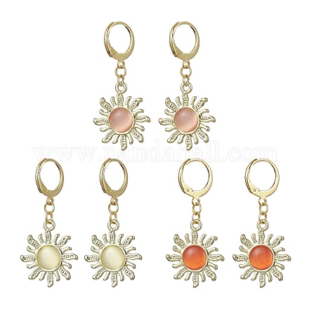 3 Pair 3 Color Alloy Sun Dangle Leverback Earrings with Cat Eye EJEW-JE05587-1