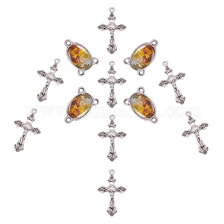 Pandahall 1 set bricolage pendentif faisant avec des pendentifs croix crucifix en argent tibétain et des liens en alliage composants de lustre de couleur mixte liens ovales 23x15x4mm DIY-PH0019-62-1
