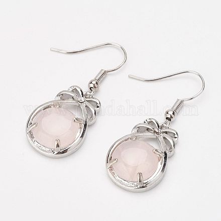 Boucles d'oreilles en quartz rose naturel EJEW-F088-02P-1