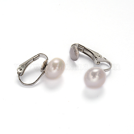 Boucles d'oreilles clips à vis en 304 acier inoxydable avec perles d'eau douce EJEW-M188-07P-1