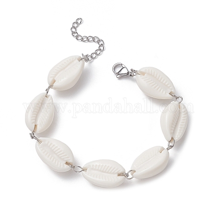 Acrylic Shell Bead Link Anklets for Women BJEW-JB09370-1