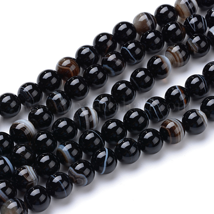 Agata a strisce naturali / fili di perle di agata fasciate X-G-R412-19-6mm-1