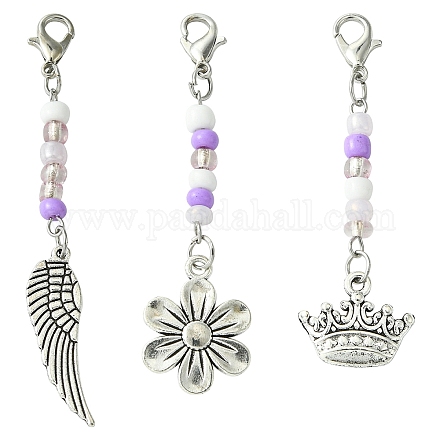 Украшения из сплава цветов/короны/крыльев и стеклянные подвески HJEW-YW00005-1