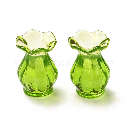 透明樹脂ビーズ  穴なし/ドリルなし  花瓶  芝生の緑  14x21mm  内径：6mm RESI-F023-01E-1