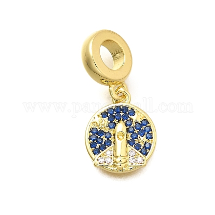 Латунные микропаве прозрачные и синие кубические цирконии плоские круглые с ракетой европейские подвески-шармы KK-C087-17G-1