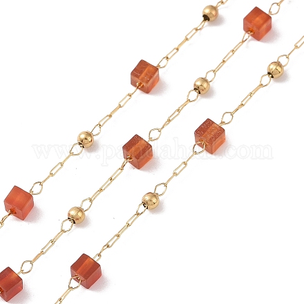 Natürliche quadratische Perlenketten aus rotem Achat AJEW-J035-02G-08-1