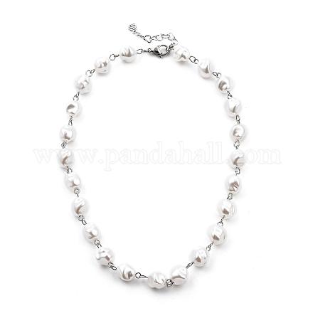 Colliers de perles d'imitation en plastique blanc NJEW-JN03059-01-1