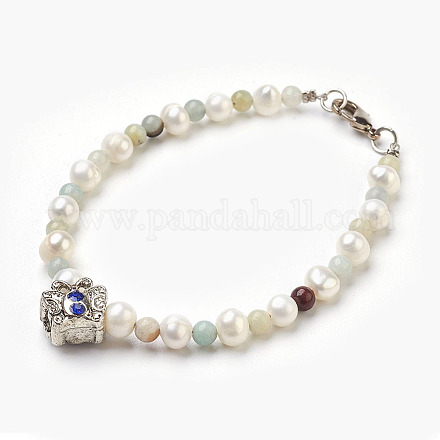 Bracelets de perles d'amazonite de fleurs naturelles BJEW-JB03858-03-1