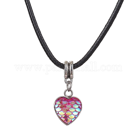 Corazón con forma de escama de pez 304 collares colgantes de acero inoxidable con resina NJEW-JN04571-02-1