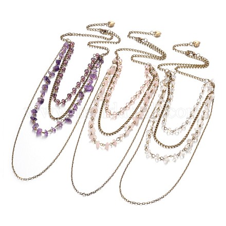 Personalized Four Tier Gemstone Beads Necklaces NJEW-JN01157-1