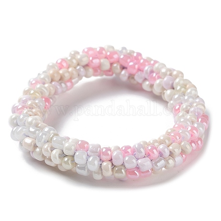 Bracelet extensible tressé en perles de verre au crochet BJEW-K232-01P-1