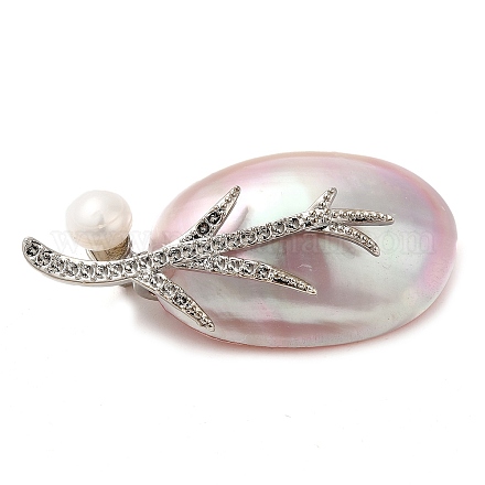 Oval Natural Dyed White Shell Brooches for Women JEWB-E031-04P-02-1