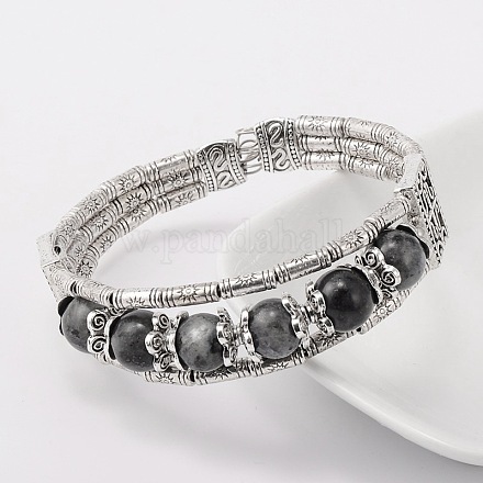 Tibetan Style Antique Silver Alloy Natural Labradorite Gemstone Bracelets BJEW-JB01649-05-1