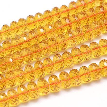 Faceted(64 Facets) Rondelle Cultured Piezoelectric Citrine Beads Strands G-I152-6x10-S-AA-1