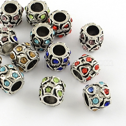 Alloy Rhinestone Drum with Heart Large Hole European Beads MPDL-R041-01-1