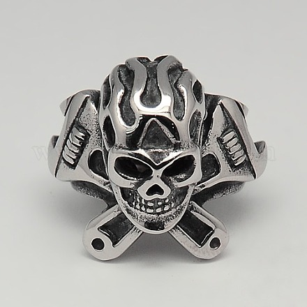 304 Stainless Steel Pirate Style Skull Wide Rings RJEW-F006-279-1